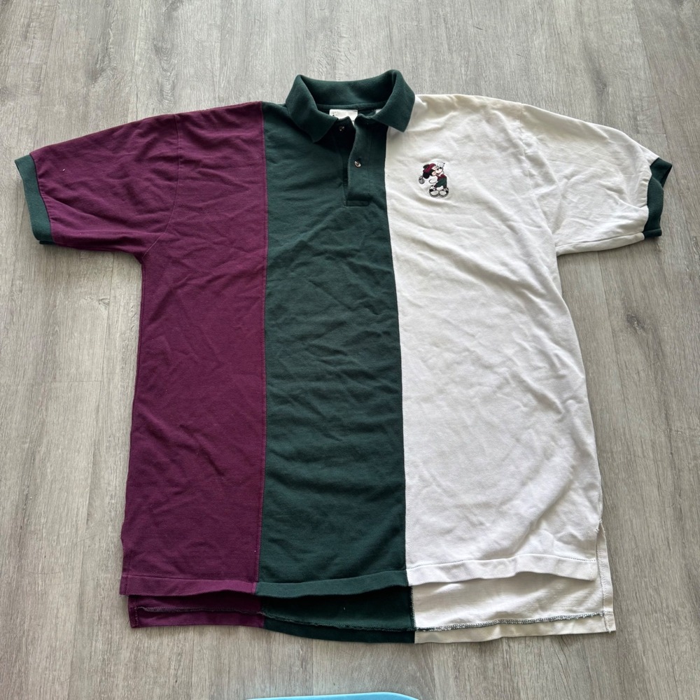 Vintage Walt Disney World Mickey Mouse Golf Colorblock Polo Shirt Mens XXL